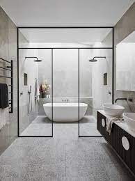 There will always be the reasons to go to the bathroom and stay there for a longer periode of time. Glass Partition Wall Ideas To Give Modern Style At Your Space Shairoom Com Master Bathroom Design House Bathroom Bathroom Interior Design