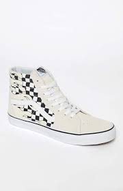 Black And White Checkered Vans High Tops Vans Checker Flame Sk8 Hi Shoes Vans Checkered Shoes Vans