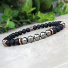 Men S Matte Black Onyx Pyrite Gemstone Bracelet Copper Slim 6mm Healing Mala Bracelet Tibetan Jewelry Gray Black Male Bracelet Reiki Bracelets For Men Mens Beaded Bracelets Mens Stretch Bracelets