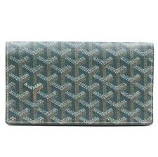 Goyard opera travel wallet case card file holder clutch black brown leather trim. Authentic Goyard Green Goyardine Long Bifold Organizer Wallet Luxcellent Luxcellent