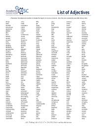 Verb, noun, adjective and adverb, for learners of english. List Of Adjectives