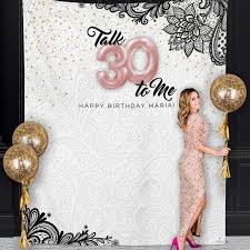 Classy 30th Birthday Decoration Ideas For Her This 30th Birthday Talk 30 To Me Backdrop Is Perfect For Those Elegant 30th Birt 30th Birthday Party Decorations 30th Birthday Banner 30th Birthday Decorations