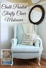 When using chalk paint on fabric, you'll need to dilute it with water in order for the fibers to fully absorb the color. Painted Upholstered Chair Makeover Chalk Paint Artsy Chicks Rule