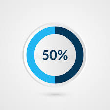 50 percent blue grey and white pie chart percentage vector