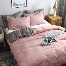 Duvet Cover Set Solid Bedding Microfiber Pink Gray Bed Set Etsy Gray Bed Set Pink And Grey Bedding Pink Bed Sheets