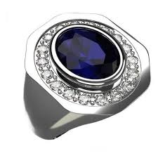 Chevaliere Saphir Bleu Ovale En Or Et Diamants Sur Plateau Octogonal Offrez vous une chevalière homme personnalisé avec une chevalière en or à vos initiales. chevaliere saphir bleu