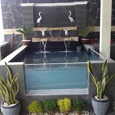 Kolam Ikan Mini Dari Kaca Taman Depan Rumah Kolam Ikan Kolam Rumah Hijau