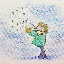 冬 illustration 女の子 冬 雪 ゆるいイラスト 色鉛筆 色鉛筆 イラスト ゆるいイラスト イラスト