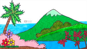 Untuk tema pemandangan gunung dan sawah juga pernah gambar dan diposting di halaman berikut : Belajar Menggambar Dan Mewarnai Pemandangan Gunung Untuk Anak Anak