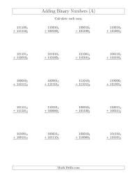 Adding Binary Numbers Base 2 Math Worksheet Binary Number Addition Worksheets