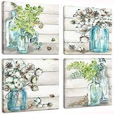 Check spelling or type a new query. Amazon Com Flower Canvas Print Wall Art 4 Panels Still Life Masonjar Floral Painting Artwork Retro Canvas Picture For Living Room Home Decoration Posters Prints