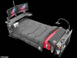 Ultimate Gaming Bed Has Wagon For Snacks Desk For Video Screens In 2020 Computer Gaming Room Gaming Furniture Video Game Room Design