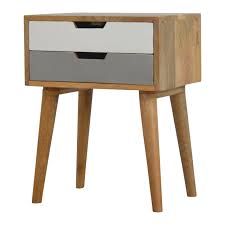 Grey And White Solid Wood Bedside Table