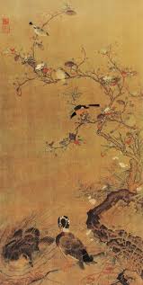 水凫图 元任仁发绢本设色纵114 3厘米横57 2厘米上海博物馆藏任仁发的人物鞍马师法唐人李公麟 用笔工细 线条简练而精确 设色快而秀丽 形象真实生动 具有唐人风范 与赵孟頫齐名 花鸟画师法黄筌工整 chinese painting chinese drawings chinese art