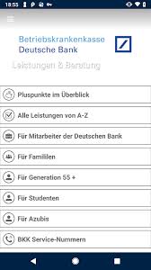 Die bkk deutsche bank mit sitz in düsseldorf gehört zu den gesetzlichen krankenkassen und erfüllt die aufgaben im rahmen der gesetzlichen krankenversicherung. Bkk Deutsche Bank 1 0 5 Download Android Apk Aptoide