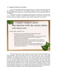 Jenis kritik yang mengulas secara mendalam tentang karya seni dan dipublikasikan secara umum di media massa serta suratkabar termasuk kritik…. Kritik Seni
