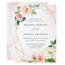 Pink Gold Geometric Floral Wedding Invitation Zazzle Com Floral Wedding Invitations Pink And Gold Wedding Geometric Wedding Invitation