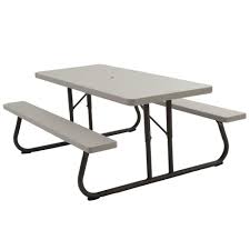Lifetime 22119 30 X 72 Rectangular Putty Plastic Folding Picnic Table With Attached Benches Folding Picnic Table Picnic Table Kids Picnic Table