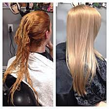 Massive Corrective Color For This Natural Blonde Who Has Box Dyed Her Hair Red And Tried To Strip It Fro Blonde Hair With Red Tips Splat Hair Dye Dye Hair Tips