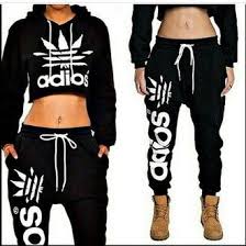 Womens Black Adidas Crop Top Swag Sportswear Sporty Outfits Tracksuit Women Swag Outfits