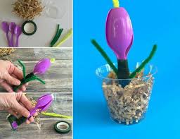 Hubsche Blumen Basteln Mit Plastikloffeln 13 Einfache Recycling Ideen Med Bilder Pyssel