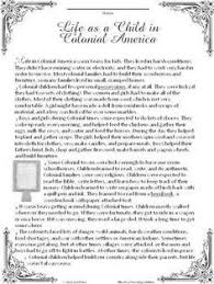 This One Page Reading Comprehension Passage About The A Child S Life In Colonial Ame Reading Comprehension Passages Comprehension Passage Reading Comprehension