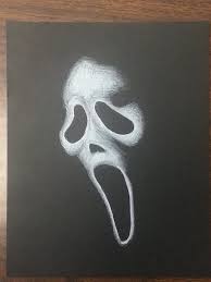 Scream Ghostface White Pencil Drawing On Black Paper Black Paper Drawing Black And White Art Drawing Pencil Art Drawings