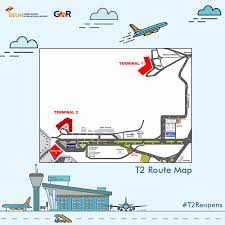 Airport information including flight arrivals, flight departures, instrument approach procedures, weather, location, runways, diagrams. Delhi Airport On Twitter Here S A Route Map To T2 For All Goair Passengers T2reopens