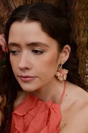 My Doris Peach Beaded Flower Earring