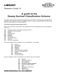 Library A Guide To The Dewey Decimal Classification Scheme