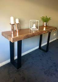 Elm Slab Hall Console With Black Flat Bar Metal Legs Diy Home Furniture Oval Dining Room Table House Interior Decor