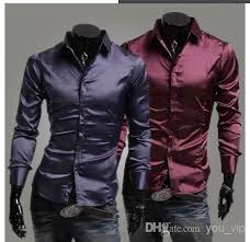 Black And Red Dress Shirt Mens Wholesale New Men S Fashion Emulation Silk Shiny Leisure Wear Men S Long Sleeve Dress Sh Stylish Dress Shirts Casual Long Sleeve Shirts Long Sleeve Shirt Men
