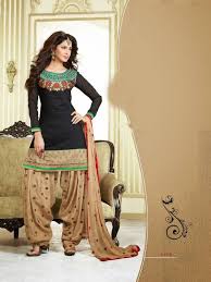 Black And Beige Chanderi Cotton Patiyala Patiala Salwar Kameez Unstitched Designer Suit Party Wear Indian Punjabi Dress Fashion Punjabi Suits Patiala