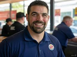 Mark Andrews getting ready to drop some burgers at his new job