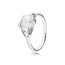 Pandora Luminous Leaves White Pearl Clear Cz Pandora Rings Silver Pandora Pearl Ring White Pearl Ring