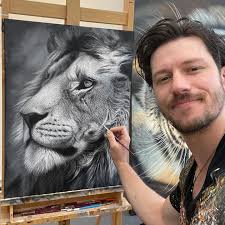 A rare smaller scale commissioned black and white Lion Painting 🎨🦁 This  piece went to a collector who started purchasing my artwork from the very  beginning. Will never forget those who collected