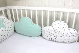 Cloud Cushion Light Water Green And White With Grey Stars Unit Or Pair Crib Bumper Cloud Cushion Baby Crib Bumpers