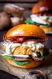 Roast Chicken Creamy Garlic Mushroom Burger Nicky S Kitchen Sanctuary Recipes Chicken Burgers Gourmet Burgers