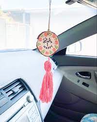 Bee Happy Rear Mirror Car Charm Car Decor Car Accessories Essential Oil Diffuser Handmade Wood Crafts Wood Slice Art Decor Wood Slice Art