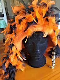 Feather Fantasy Hat Felted Black And Orange Feathered Hat Feathered Feather Selling On Ebay