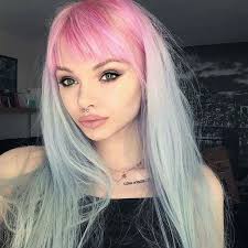 Pale Blue Abd Pink Bangs Multicolored Hair Blue Hair Dyed Hair Blue