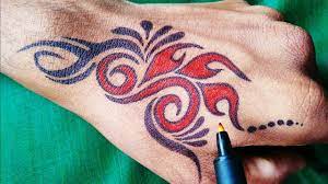 While some people want to highlight this floral design on the. Beautiful Tattoo Design For Hand With Red And Black Marker New Tattoo Youtube