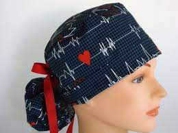 Heartbeat Ponytail Womens Lined Surgical Scrub Cap Scrub Hat Etsy Scrub Hats Surgical Hats Scrub Caps