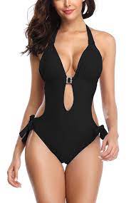 Women S One Piece Bathing Suit Cutout Tummy Control V Neck Ties Halter Swimwear Swimsuits Monokini In 2020 Cutout Swimwear Women Swimsuits Monokini Swimsuits