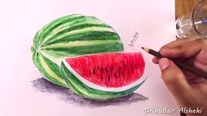 تعلم كيفية رسم البطيخ في الوان مائي خشبي Youtube