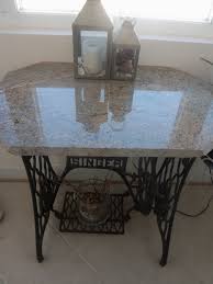Create Your Own Table Add A Piece Of Granite Or Wood To An Old Singer Sewing Machine Singer Sewing Machine Table Singer Sewing Machine Singer Sewing Tables