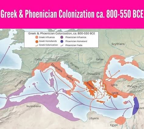 La colonización griega y fenicia del Mediterráneo.
