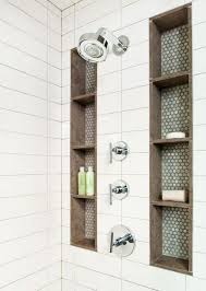 You can also match a backsplash on the bathroom vanity to the tile in your shower. New Bathroom Shelves Ideas Shower Tile Bathroom Remodel Shower Small Bathroom With Shower