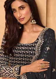 Dusty Black Party Style Designer Sharara Suit