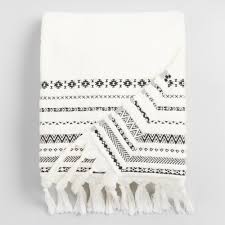 Black And White Striped Bath Towels Ivory And Black Tribal Striped Zohra Bath Towel World Market In 2020 Decorative Bath Towels Tribal Bedding Affordable Bath Towels